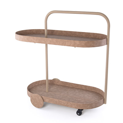 ترولي بيضاوية من المعدن والجلد - بني