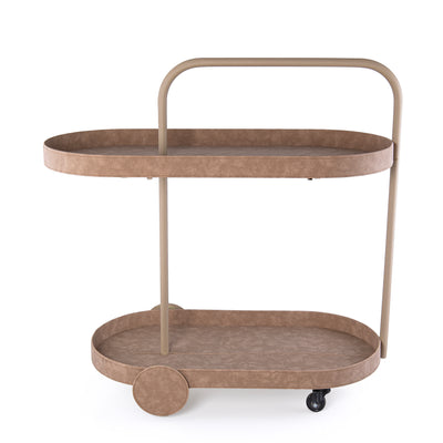 ترولي بيضاوية من المعدن والجلد - بني