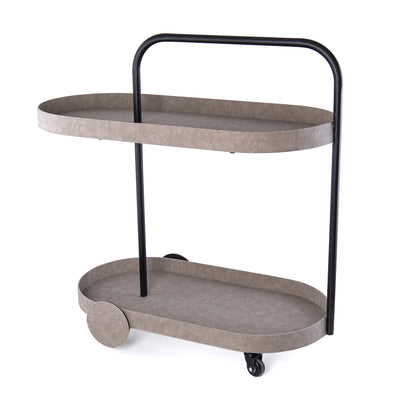 ترولي بيضاوية من المعدن والجلد - رمادي 