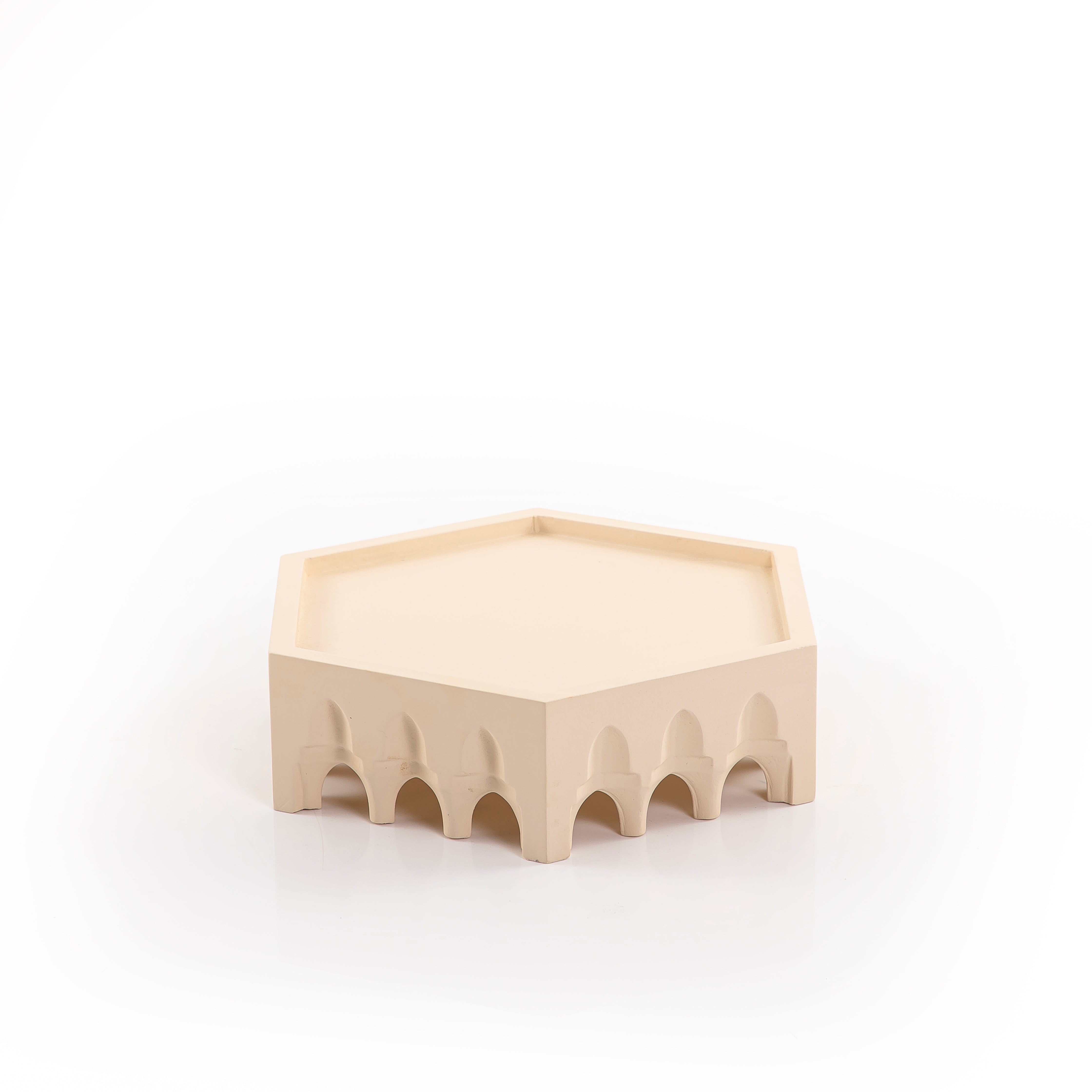 Octagonal Wooden Beige Decorative Stand - Small