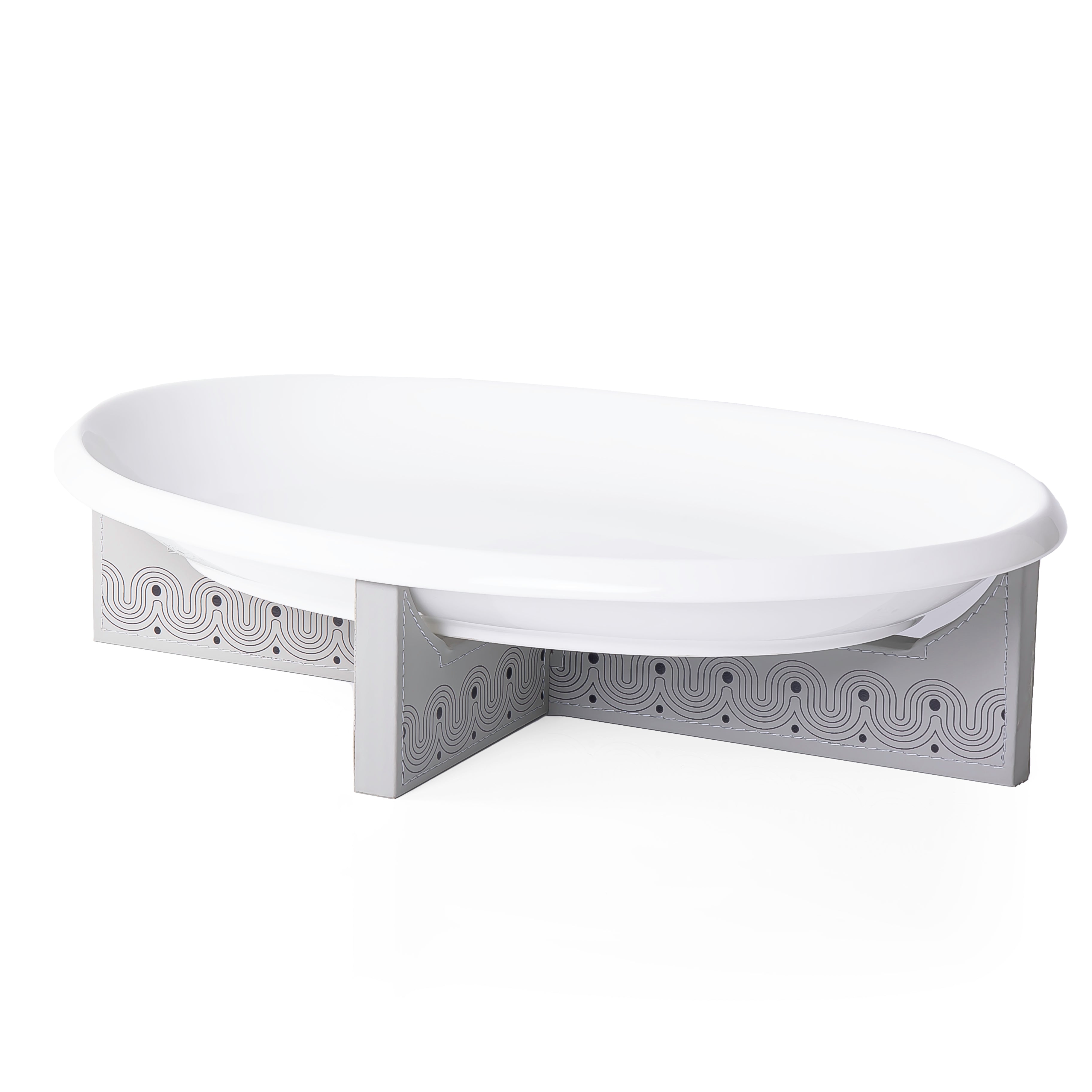 ستاند جلد رمادي داكن مع طبق سيراميك دائري