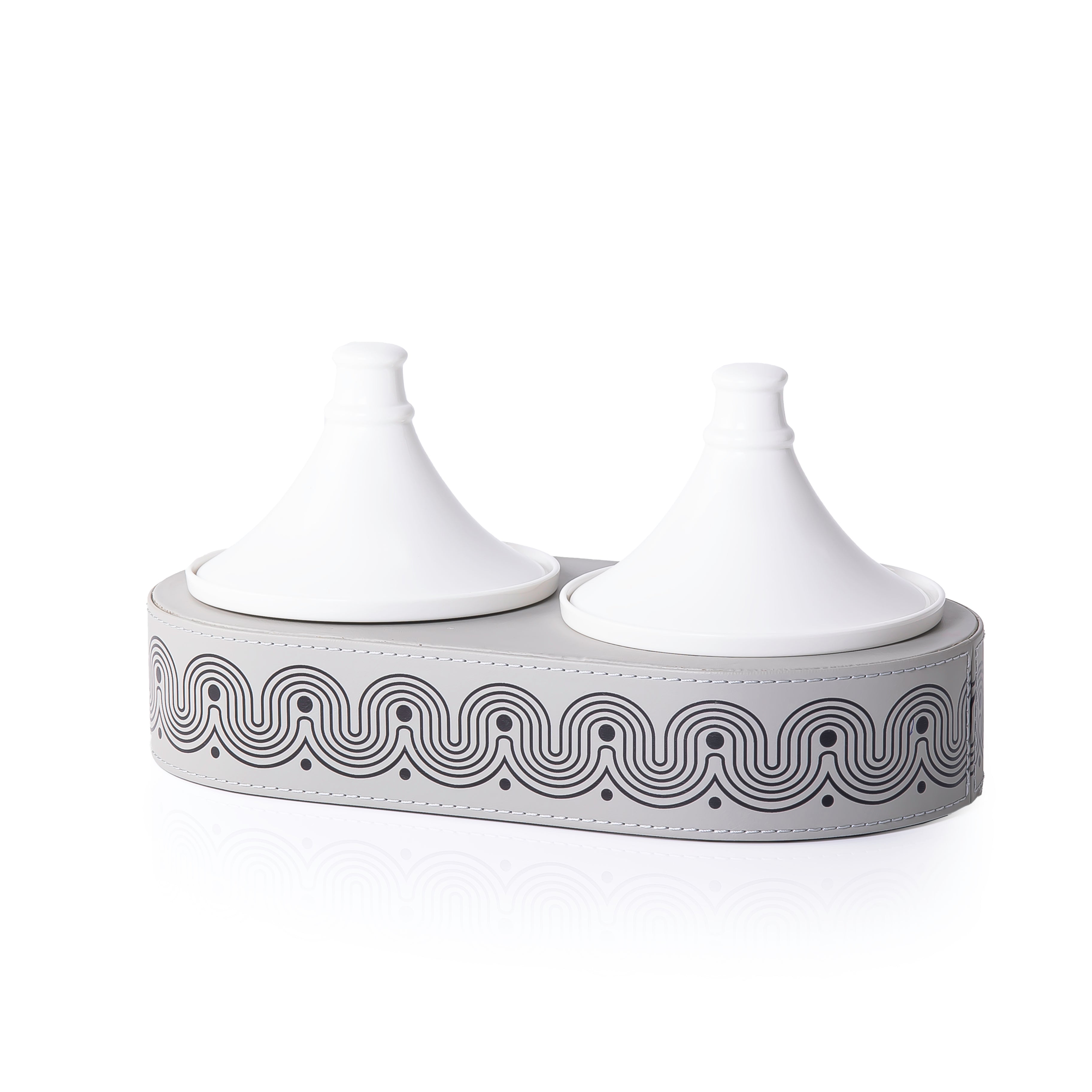 Leather Oval stand with 2 Pyramid-Shaped Ceramic Bowls – CASCADES