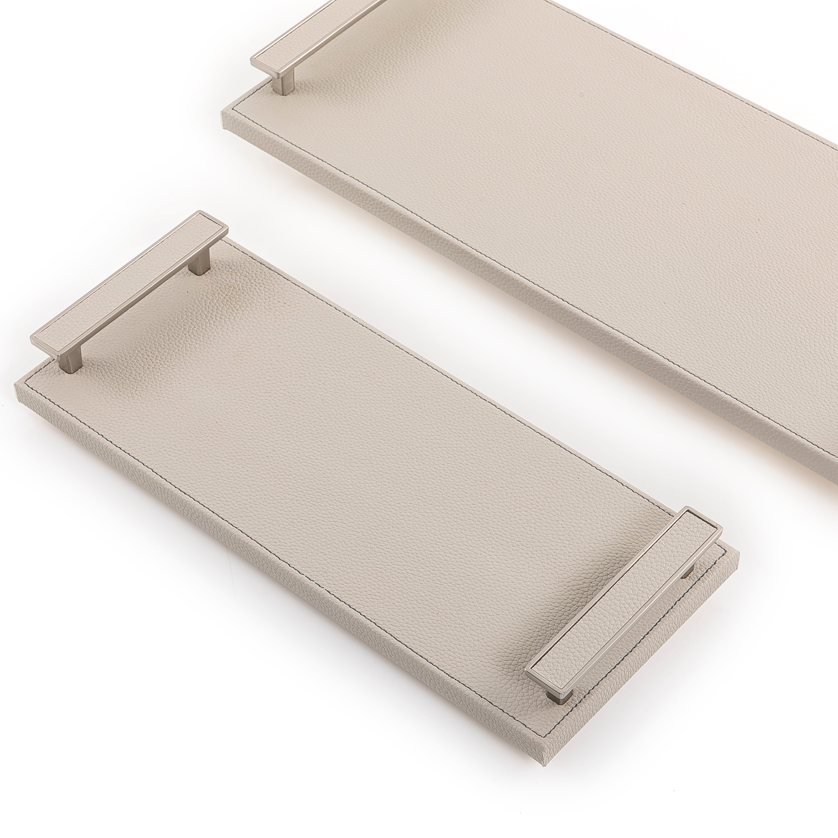 Wooden Tray set, Wrap with Light Grey Color leather