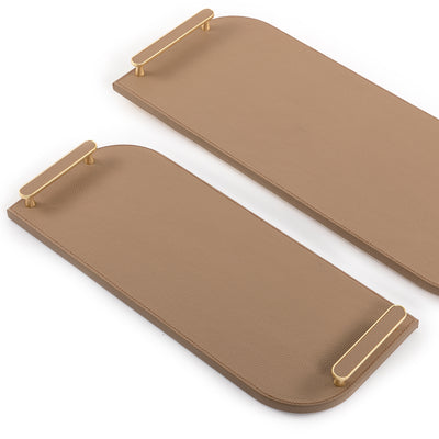 Wooden Tray 2 Size, Wrap with Brown Color leather