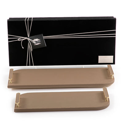 Wooden Tray 2 Size, Wrap with Brown Color leather