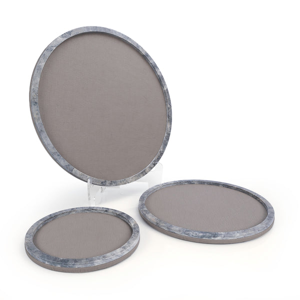 Set of 3 round leather trays