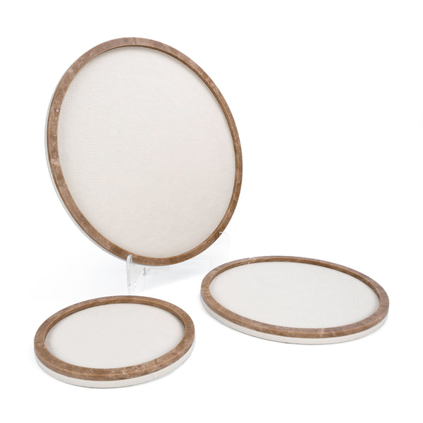 Set of 3 round leather trays