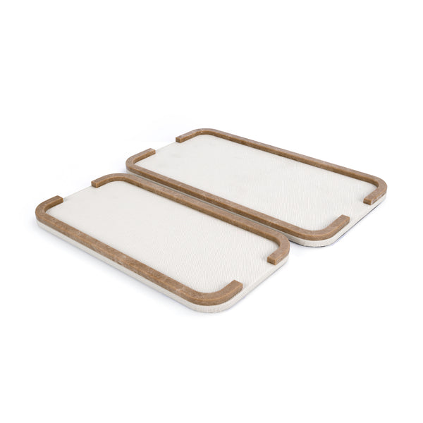 Set of 2 leather trays with marble handle