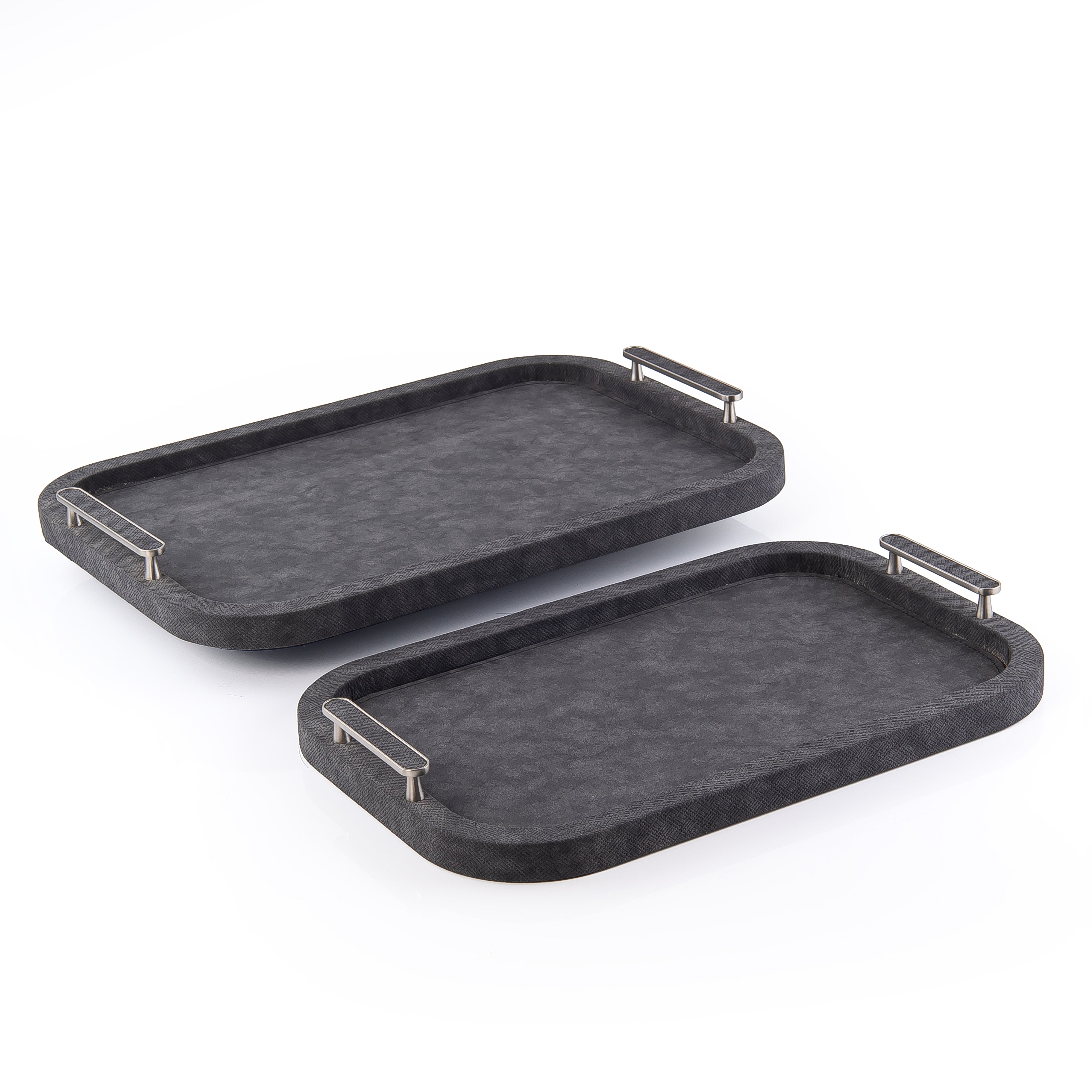 Set of 2 Leather Tray With Gift Box - Black