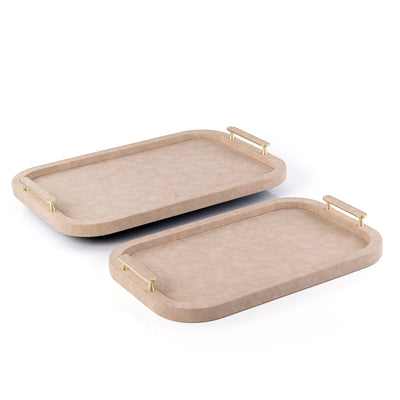 طقم مكون من 2 صينية تقديم من الجلد  مع بوكس هدايا - بيج 