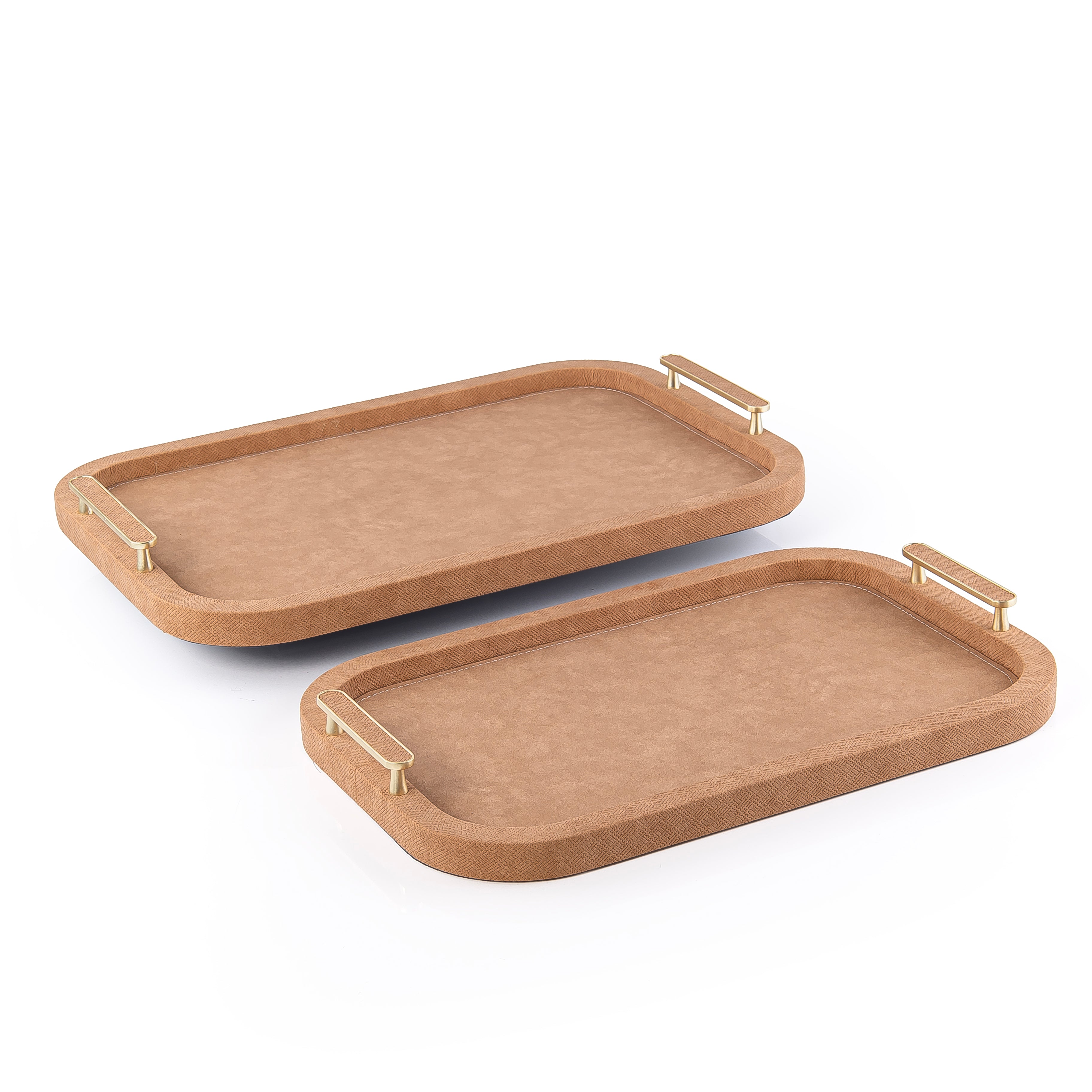 طقم مكون من 2 صينية تقديم من الجلد مع بوكس هدايا - بني