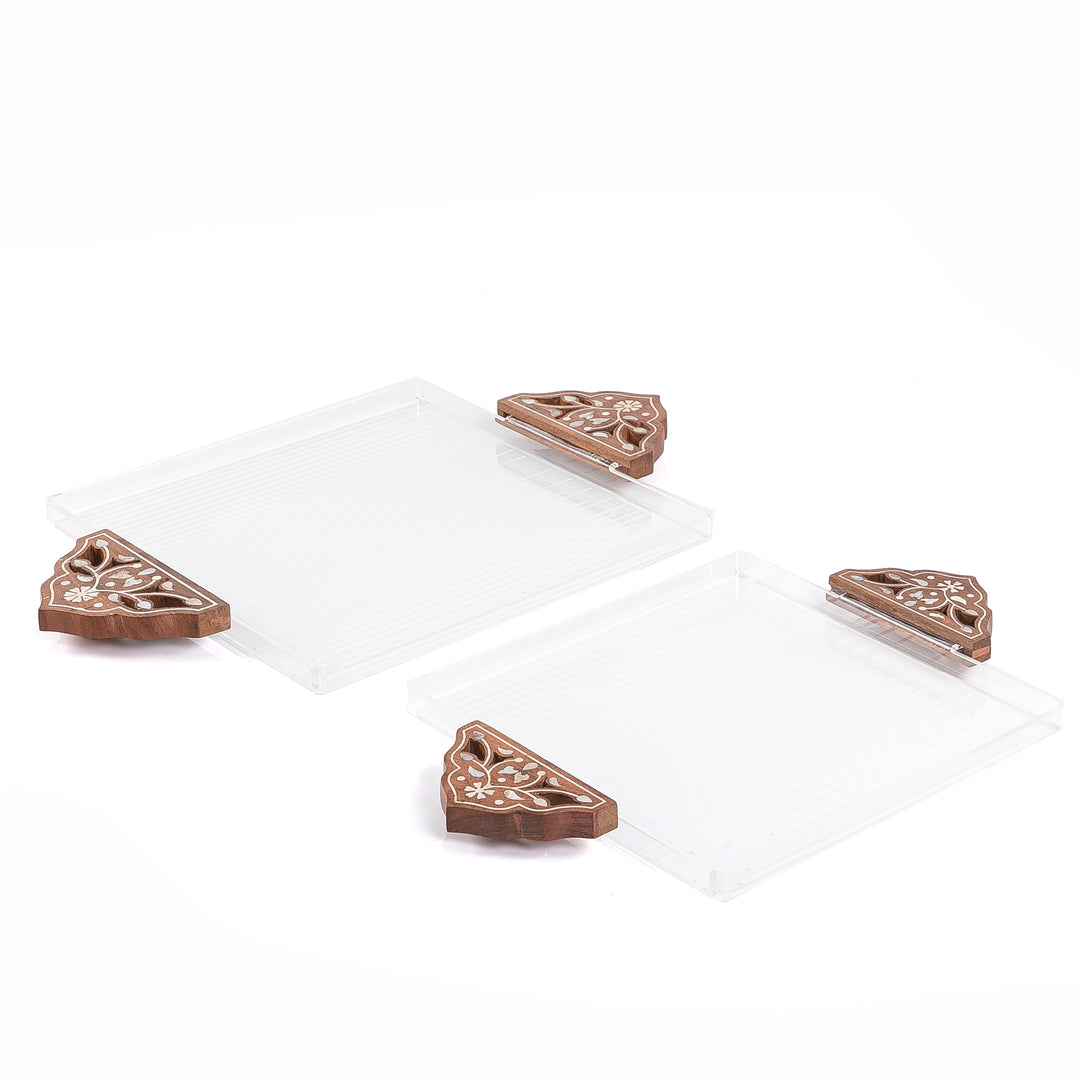 Set of 2 acrylic tray with wooden handle