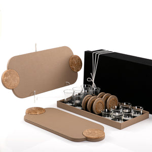 Set of 2 leather trays with cups and coaster with gift box - CASCADES