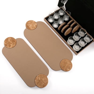 Set of 2 leather trays with cups and coaster with gift box - CASCADES