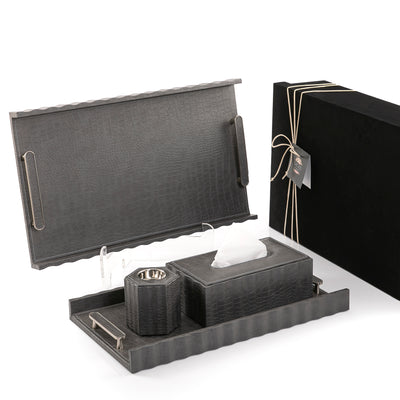 طقم 2 صواني جلد مع مبخر