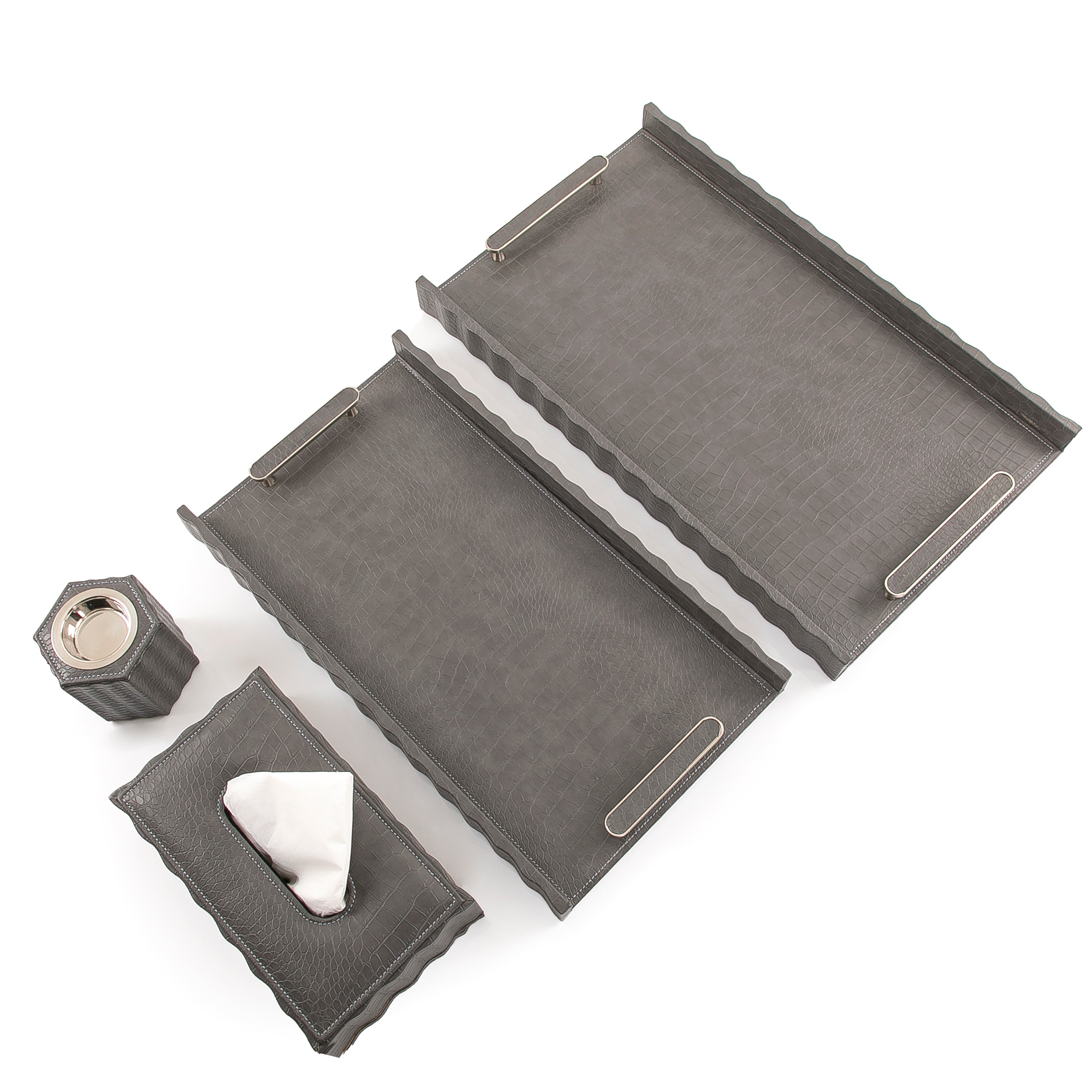 طقم 2 صواني جلد مع مبخر