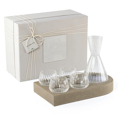 Set of 5 pcs serving box of Jug and 4 glasses on leather Tray with gift box