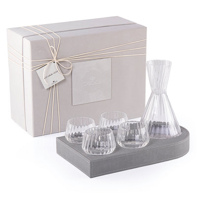 Set of 5 pcs serving box of Jug and 4 glasses on leather Tray with gift box