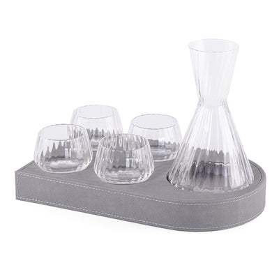 Set of 5 pcs serving box of Jug and 4 glasses on leather Tray with gift box
