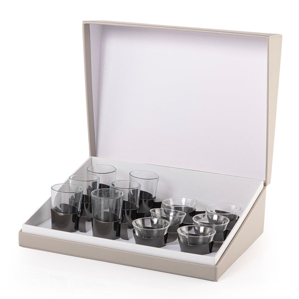 Set of 12 pcs tea and coffee cups with gift box - black