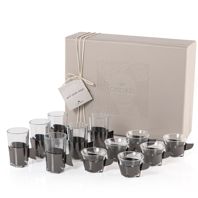 Set of 12 pcs tea and coffee cups with gift box - black