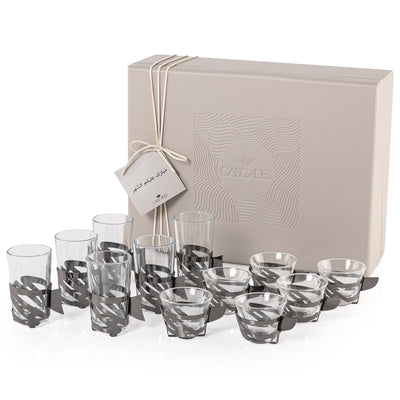 Set of 12 pcs tea and coffee cups with gift box - black