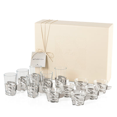 Set of 12 pcs tea and coffee cups with gift box - silver