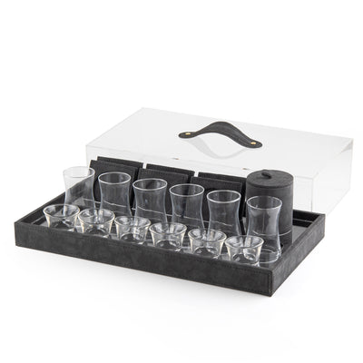 طقم أكواب وكوستر جلد مع بوكس هدايا - أسود 