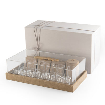 طقم أكواب وكوستر جلد مع بوكس هدايا - داست 