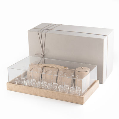 طقم أكواب وكوستر جلد مع بوكس هدايا - بيج 