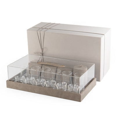 طقم أكواب وكوستر جلد مع بوكس هدايا - رمادي 