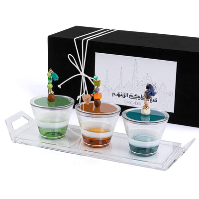Set of 3 glass jars with cover and acrylic tray