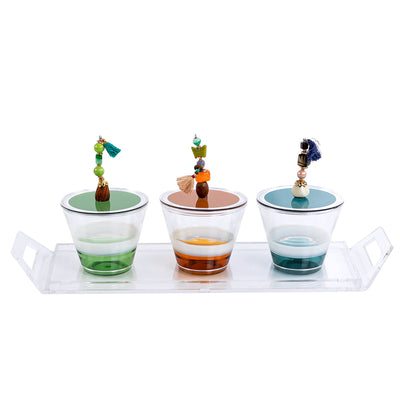 Set of 3 glass jars with cover and acrylic tray