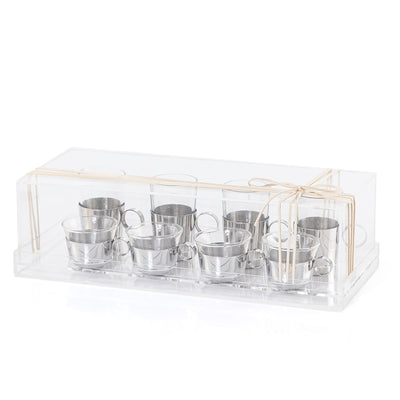 Set of 4 pcs tea stikana and 4 Arabic coffee cups - silver