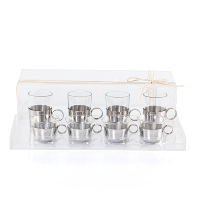 Set of 4 pcs tea stikana and 4 Arabic coffee cups - silver