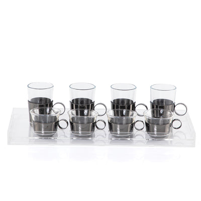 Set of 4 pcs tea stikana and 4 Arabic coffee cups - black