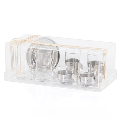 طقم من 6 أكواب مع عدد 2 صحن - فضي