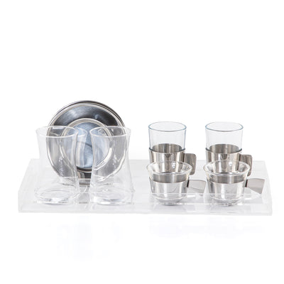 طقم من 6 أكواب مع عدد 2 صحن - فضي