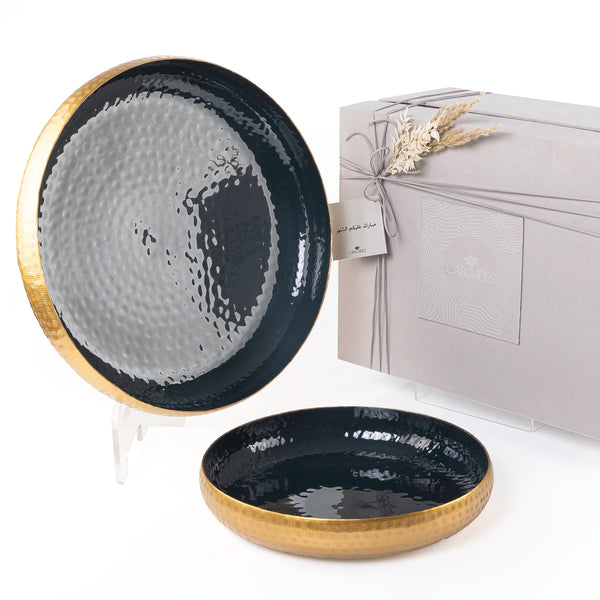 Gold round Metal Tray With Gift Box - Green