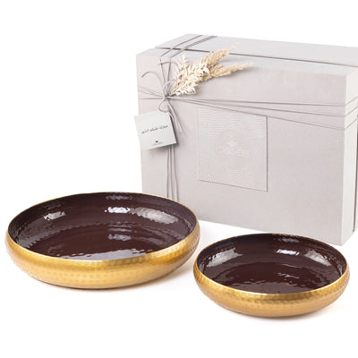 طقم 2 صينية دائرية معدن مع بوكس هدايا