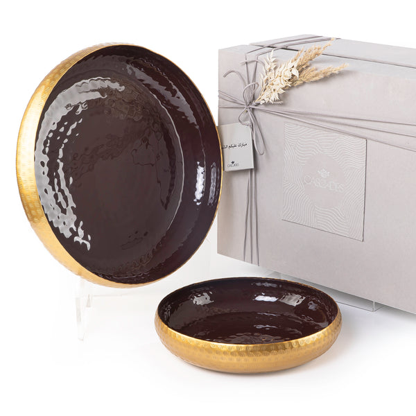 Gold round Metal Tray With Gift Box - Burgundy