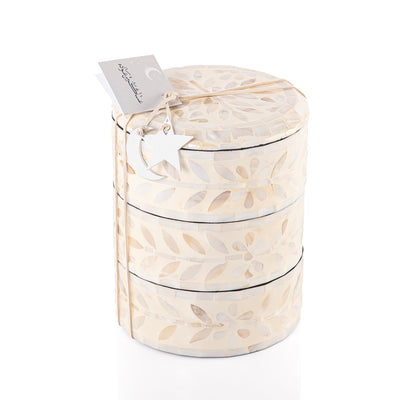 صندوق كريمي من 3 طبقات مع غطاء