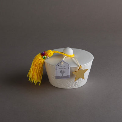 Gergaan Matt White Bowl With Tassel - Yellow
