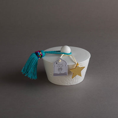Gergaan Matt White Bowl With Tassel - Blue