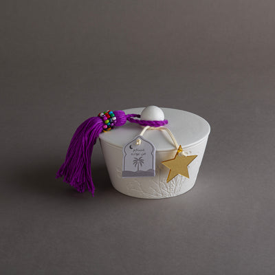 Gergaan Matt White Bowl With Tassel - Purple