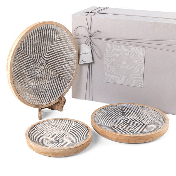 Set of 3 Round Wood Tray With Gift Box