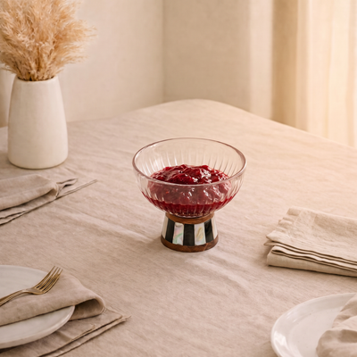Glass bowl with wooden base