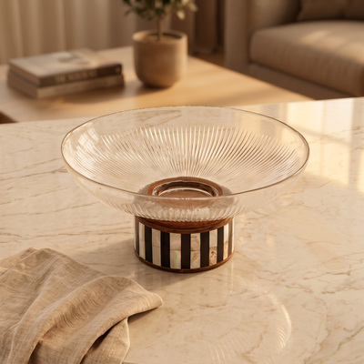 Glass bowl with wooden base