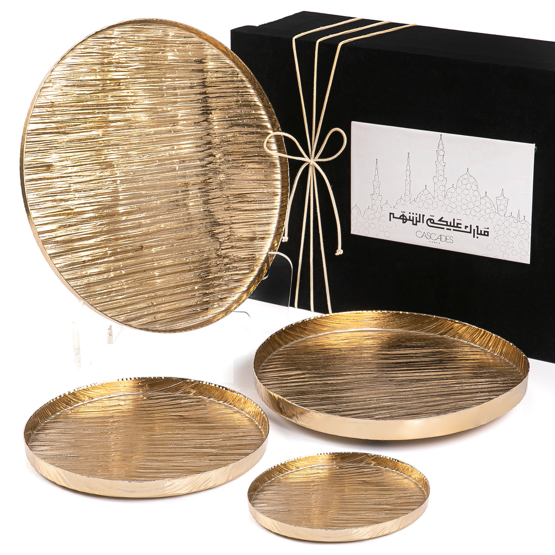 Set of 4 round metal trays with gift box