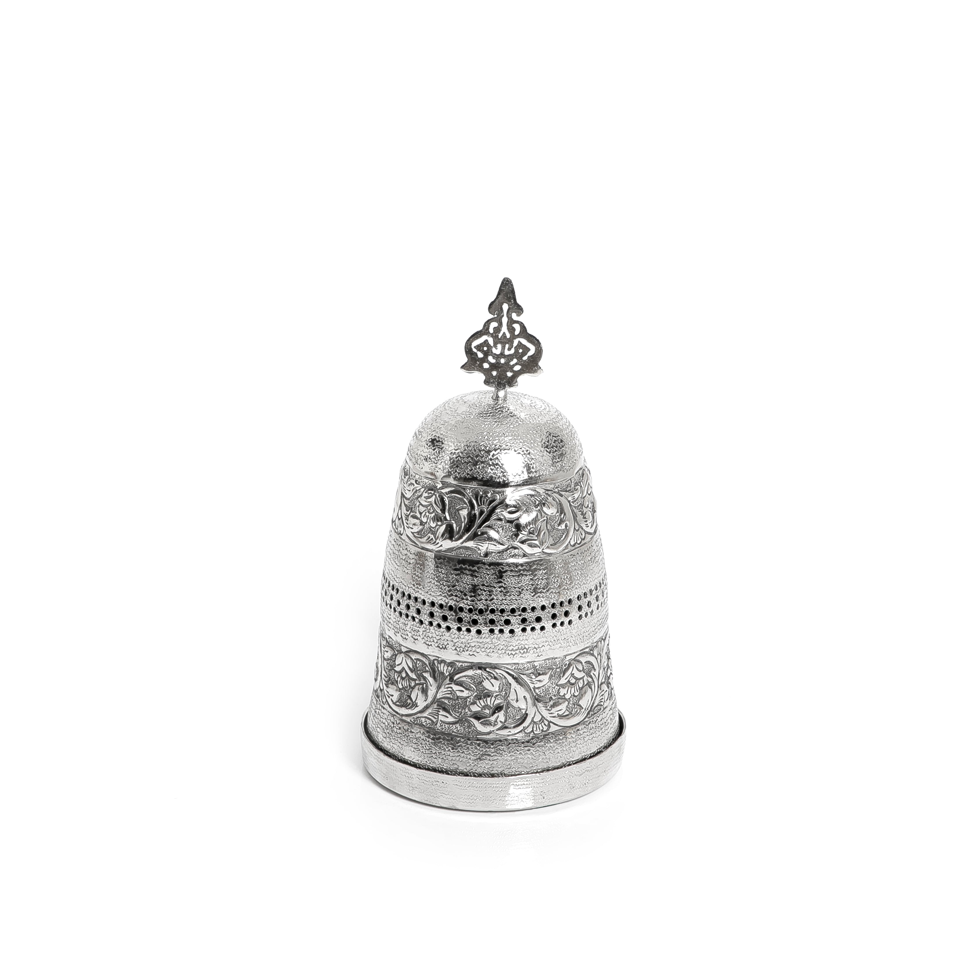 طبق معدني فضي مع غطاء